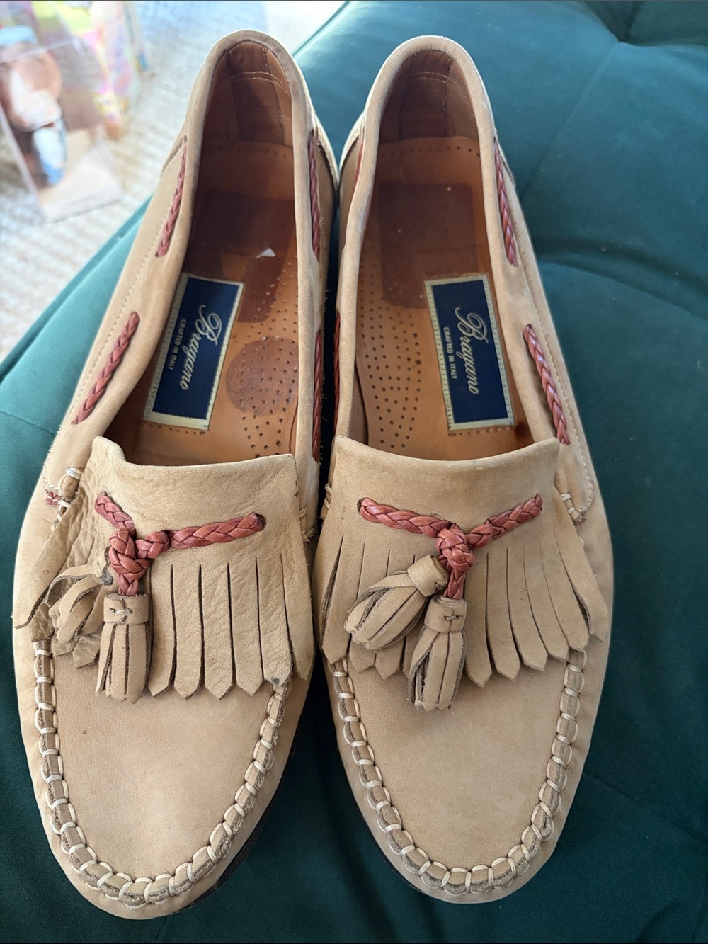 Tan Suede Tassel Fringe Loafers for Men